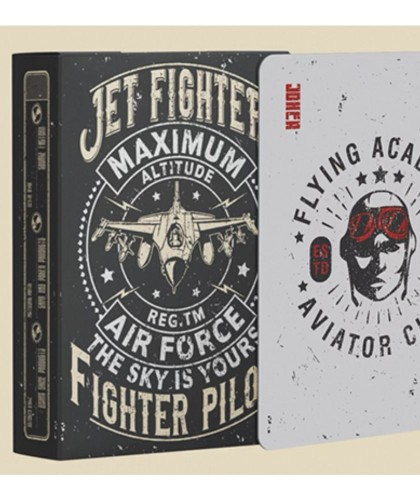 Jet Fighter Playing Cards – tuck box vintage aviație și Joker Aviator Club