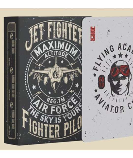 Jet Fighter Playing Cards – tuck box vintage aviație și Joker Aviator Club