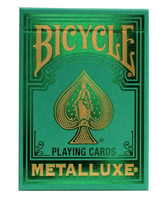Bicycle Metalluxe Green Playing Cards – cutie frontală cu finisaj metalic verde premium