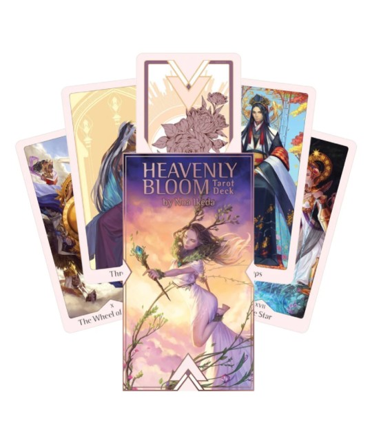 Cărți Heavenly Bloom Tarot cu ilustrații fantasy și florale