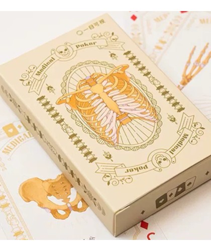 Pachetul de cărți de joc Medical Poker White cu ilustrații anatomice și design medical pe cutie și cărți