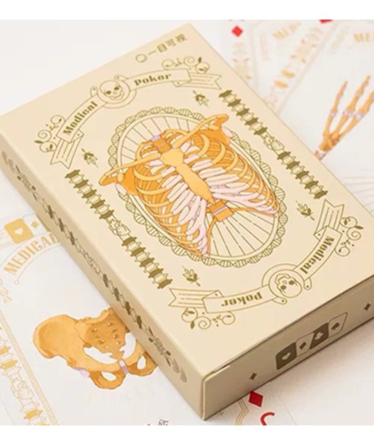 Pachetul de cărți de joc Medical Poker White cu ilustrații anatomice și design medical pe cutie și cărți