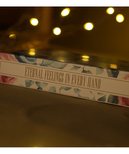 Side view of Flower Deck Roses Playing Cards box with floral pattern