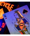Bicycle Neon Solar-Orange Rider Back Playing Cards – Queen of Spades cu ilustrație neon portocalie