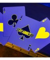 Bicycle Neon Rider Back Yellow-Starburst Playing Cards cu ași colorați în galben neon pe fundal albastru