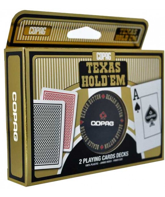 Set 2 pachete de poker Gold Copag Texas Hold Em Plastic cu Dealer Button